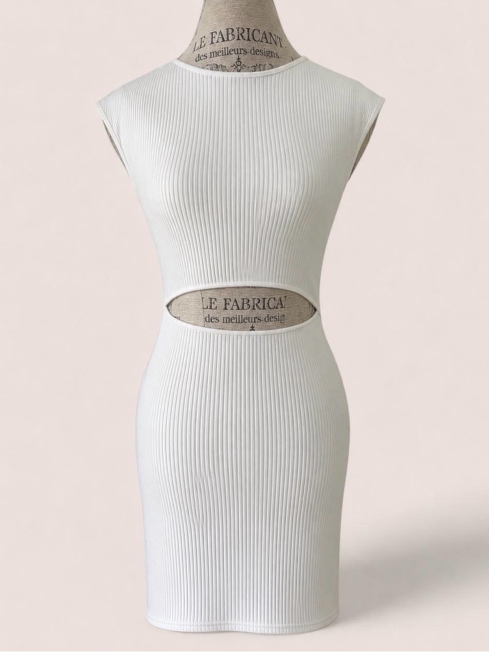 Wilfred White Ribbed Midi Dress with Midriff Cutout